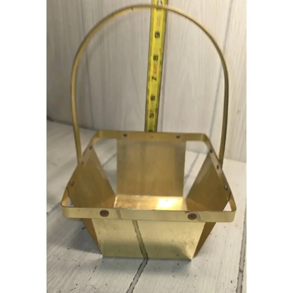 Vtg Brass Berry Basket W/ Handle Spring Decor Cottage Core Farmhouse Regency
